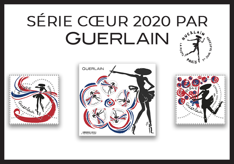 Bloc : le célèbre timbre coeur de la Poste invite Guerlain.